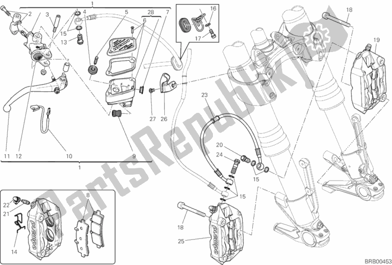 Toutes les pièces pour le Système De Freinage Avant du Ducati Diavel Carbon FL Brasil 1200 2015